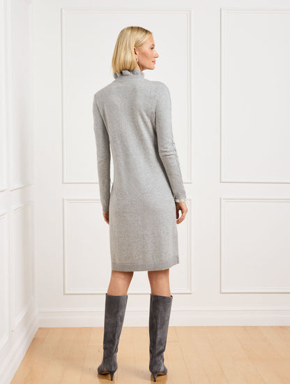 RUFFLE NECK CABLE KNIT SWEATER DRESS | Talbots