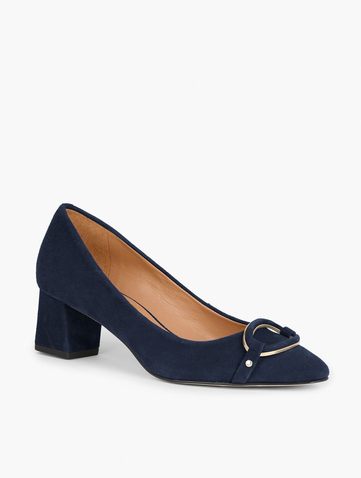KAYLA BUCKLE BLOCK HEEL SUEDE PUMPS | Talbots