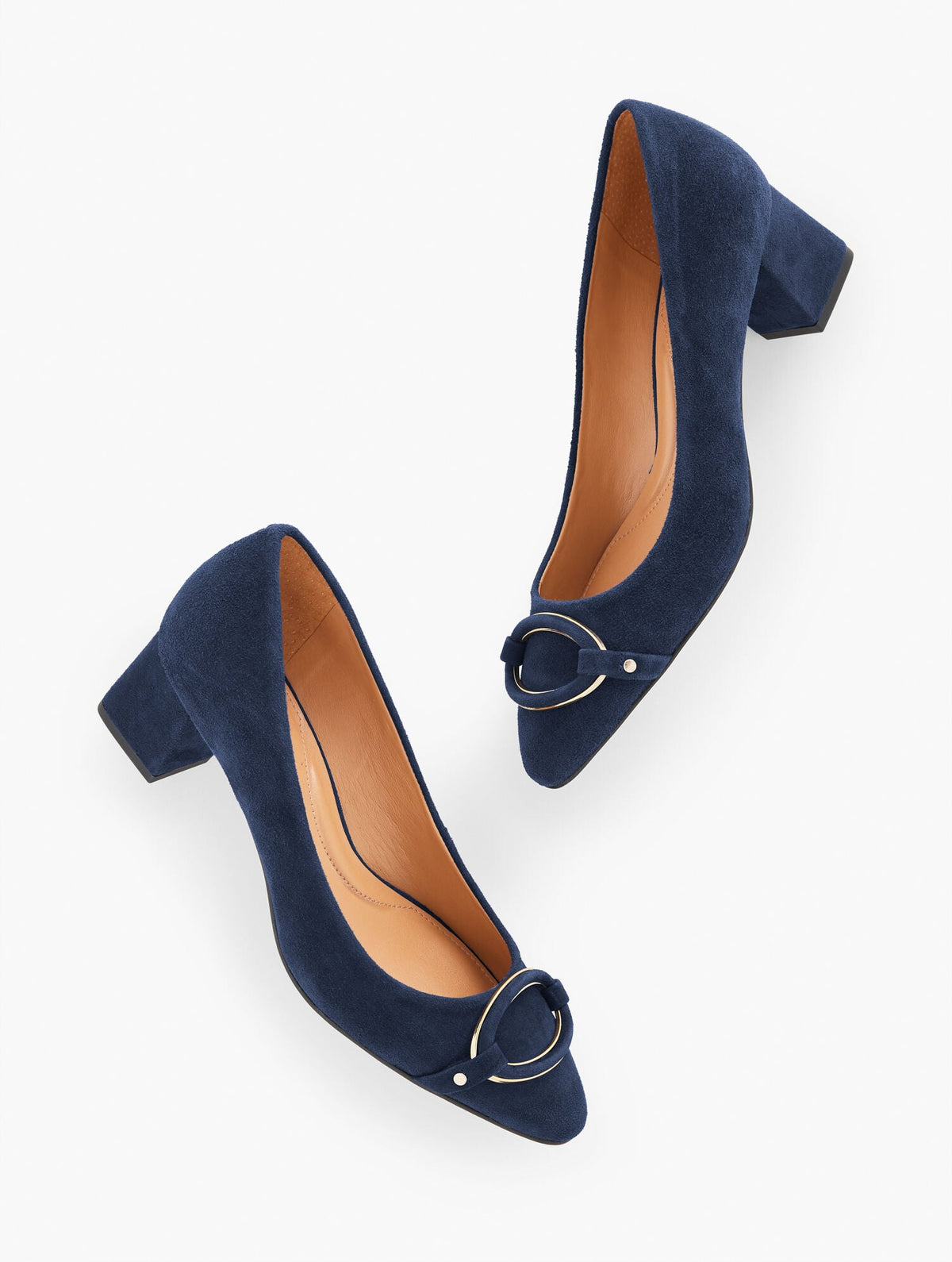 KAYLA BUCKLE BLOCK HEEL SUEDE PUMPS | Talbots