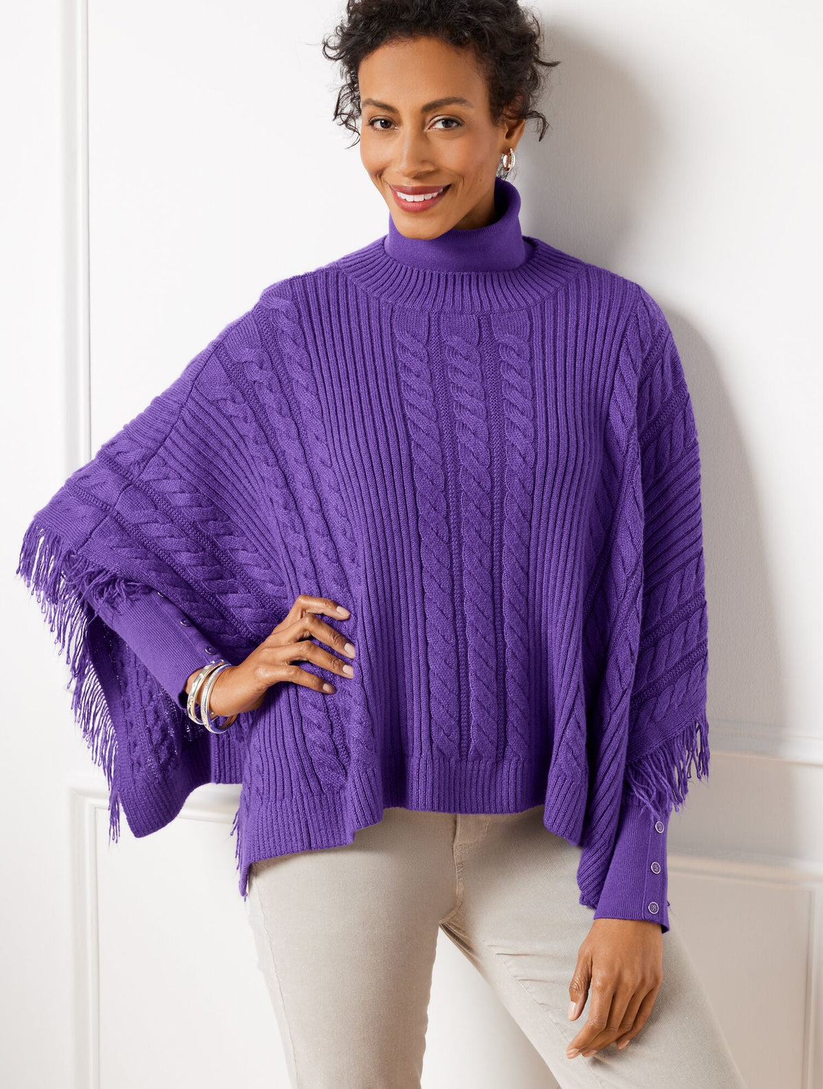 CABLE KNIT PONCHO | Talbots