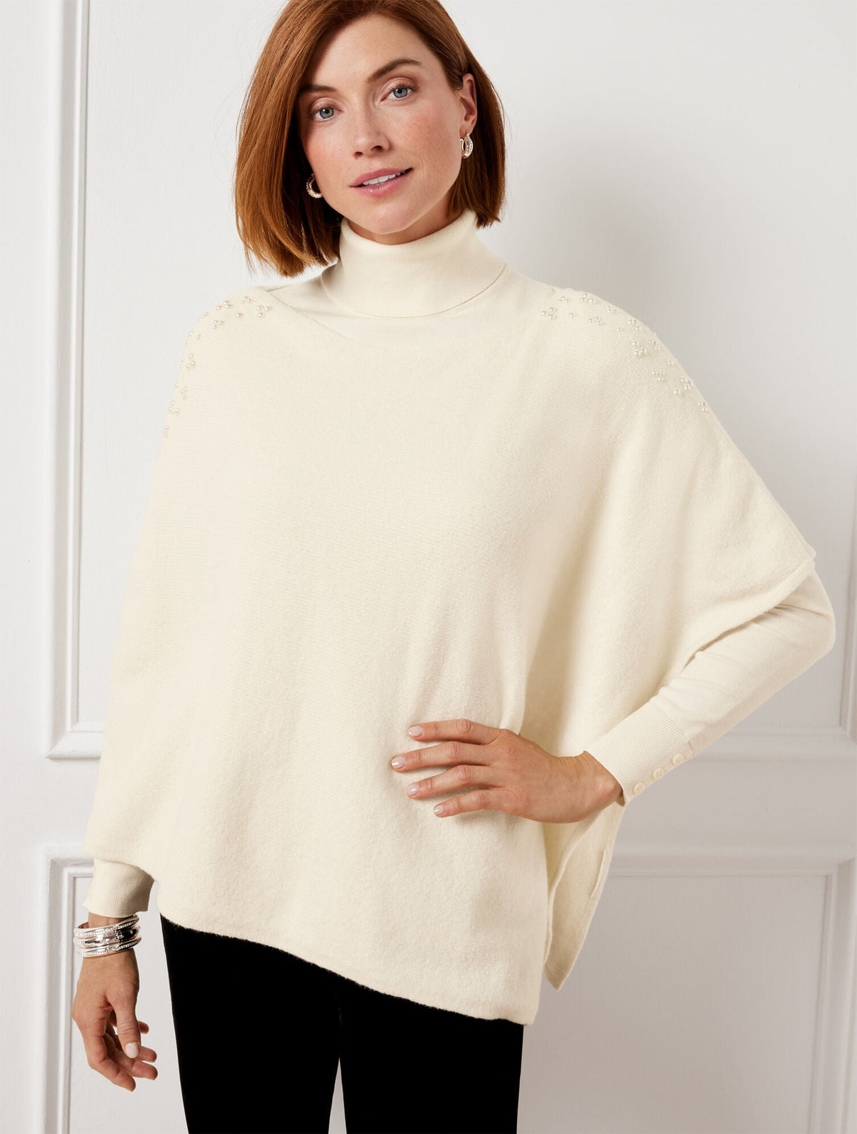 PEARL EMBELLISHED PONCHO | Talbots
