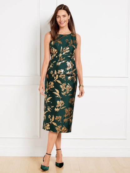 METALLIC FLORAL JACQUARD PEPLUM TOP | Talbots