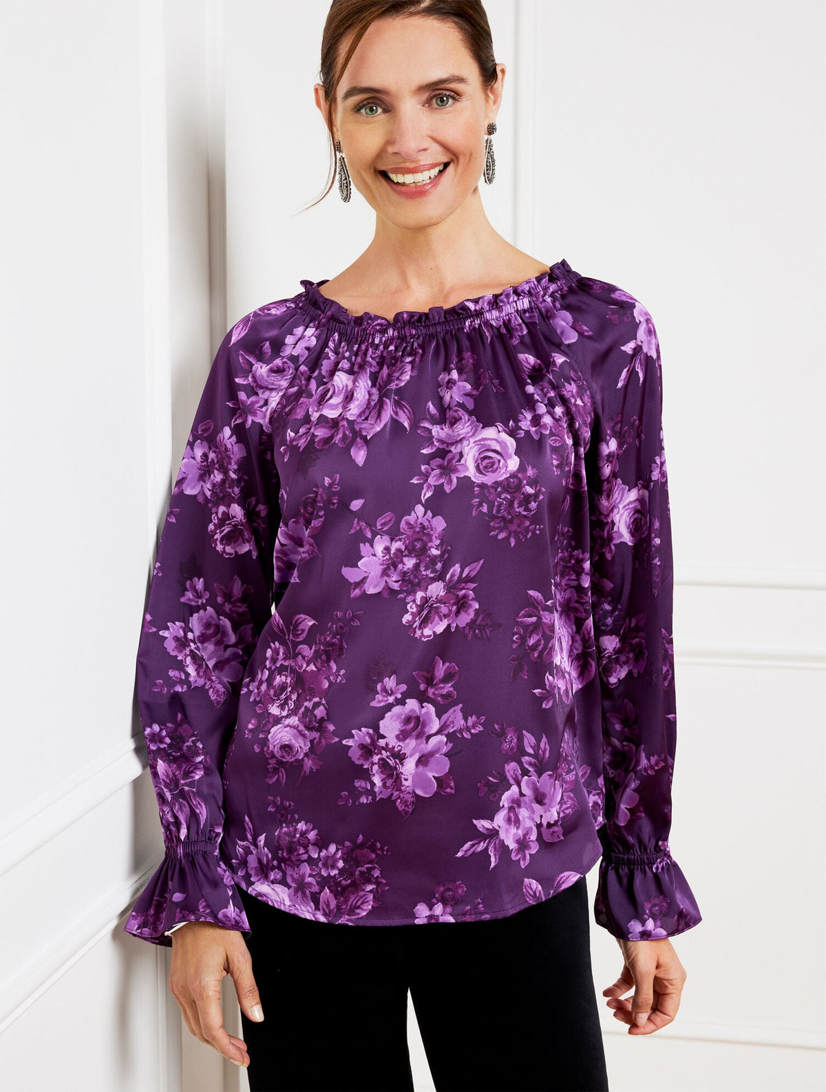 SOFT SATIN CHARMEUSE TOP - FLOURISHING FLORALS | Talbots