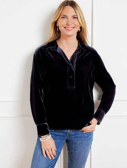 EFFORTLESS VELVET SHORT POPOVER SHIRT | Talbots
