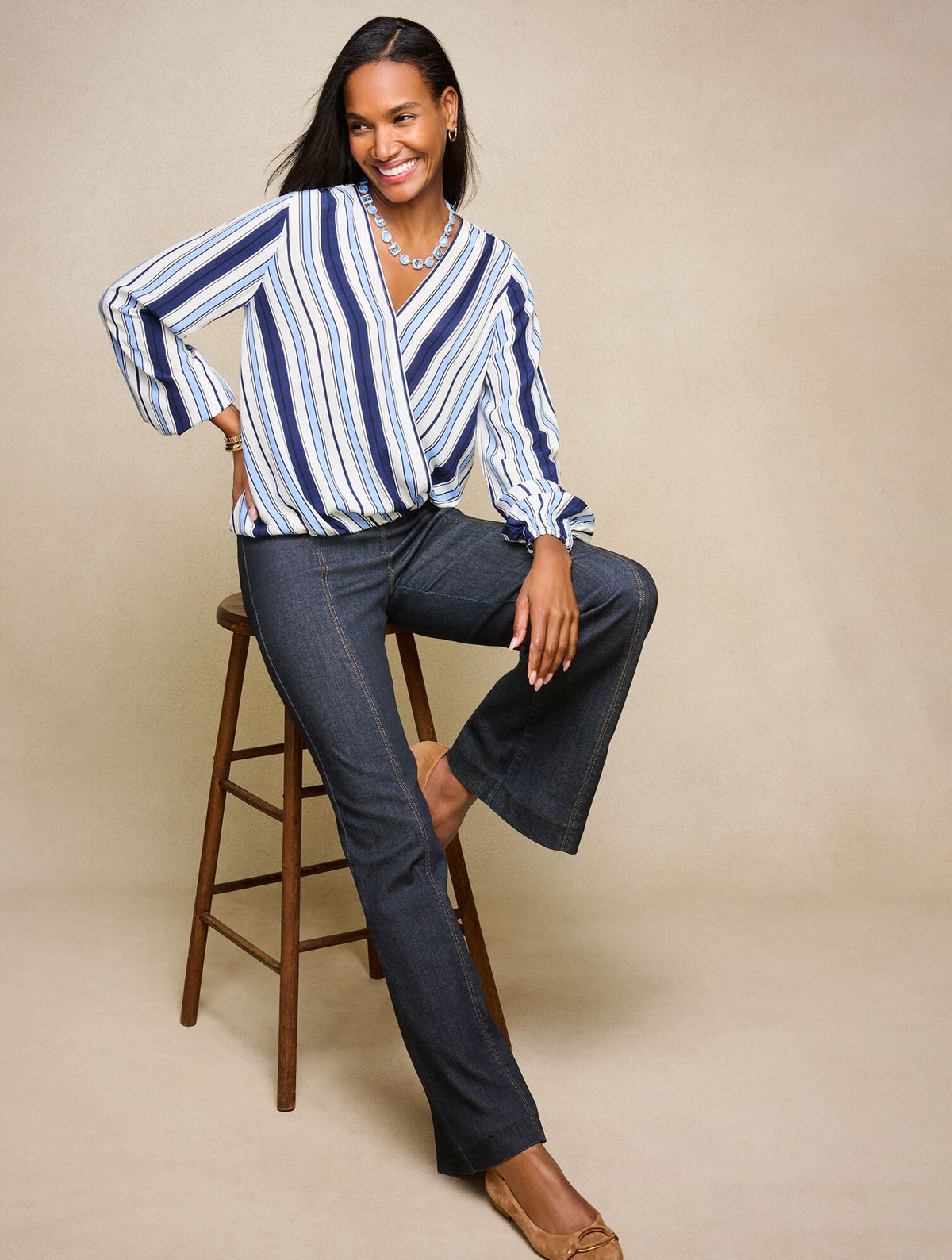 HAPPY STRIPE WRAP TOP | Talbots