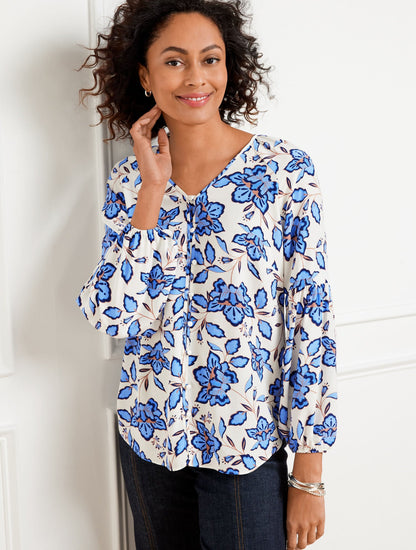 LANTERN SLEEVE TOP - BLOOMING DAFFODILS | Talbots