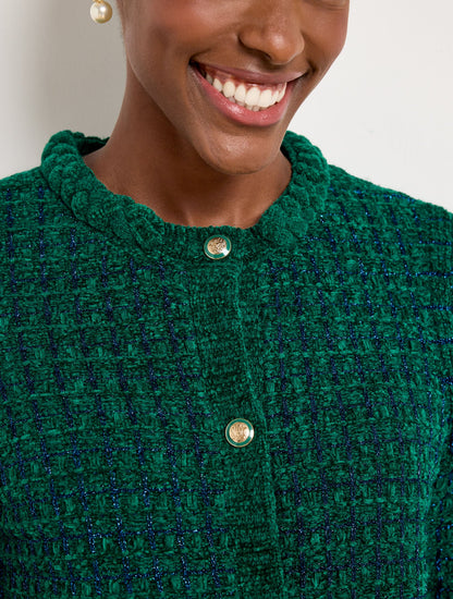 CHENILLE CREWNECK CARDIGAN - METALLIC PLAID | Talbots