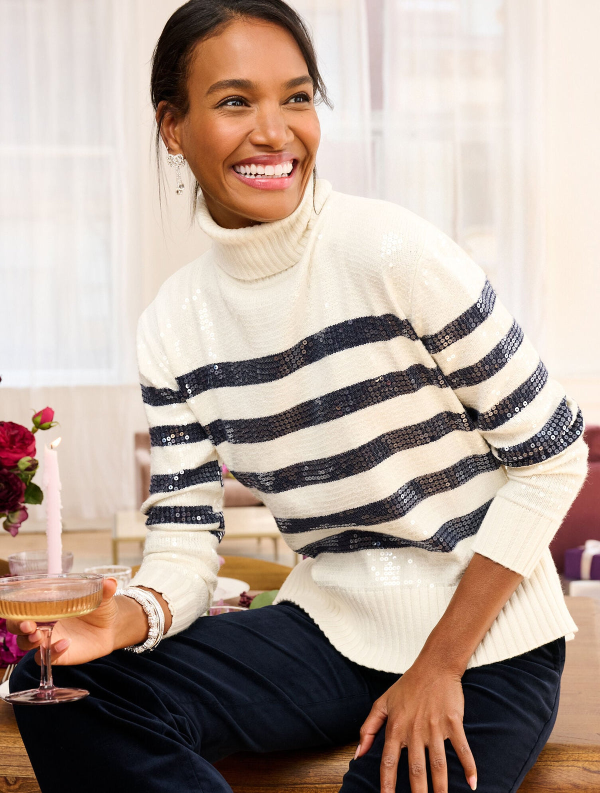 TURTLENECK SWEATER - SEQUIN STRIPE | Talbots