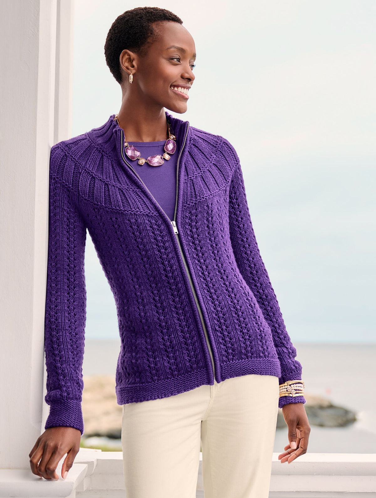 MIXED STITCH CARDIGAN | Talbots