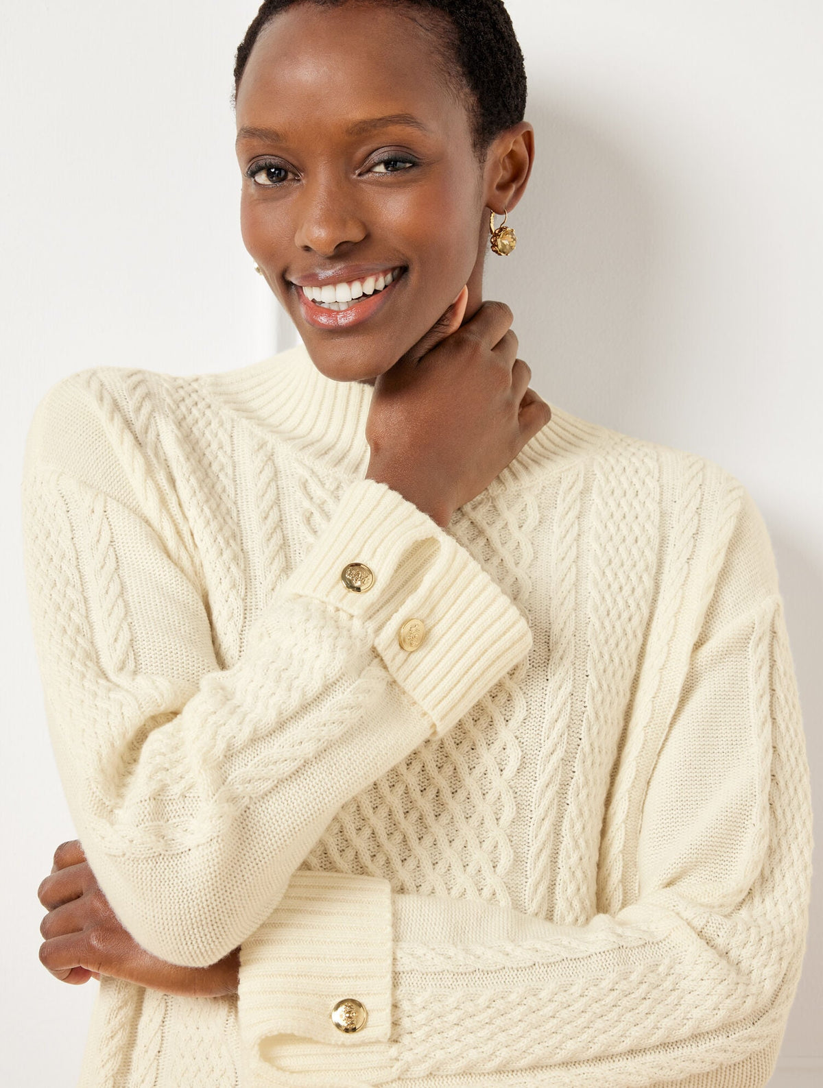 CABLE KNIT BUTTON CUFF SWEATER | Talbots
