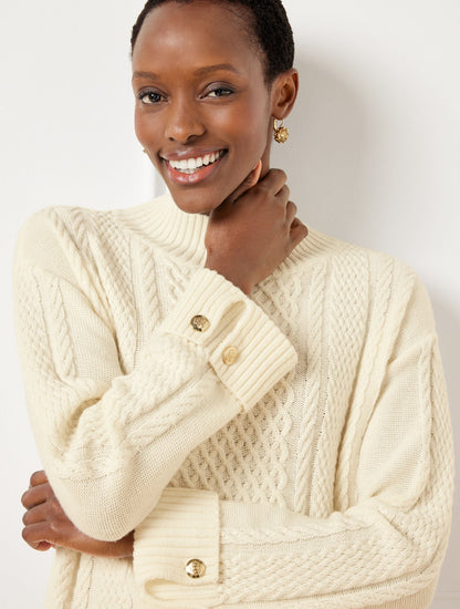 CABLE KNIT BUTTON CUFF SWEATER | Talbots