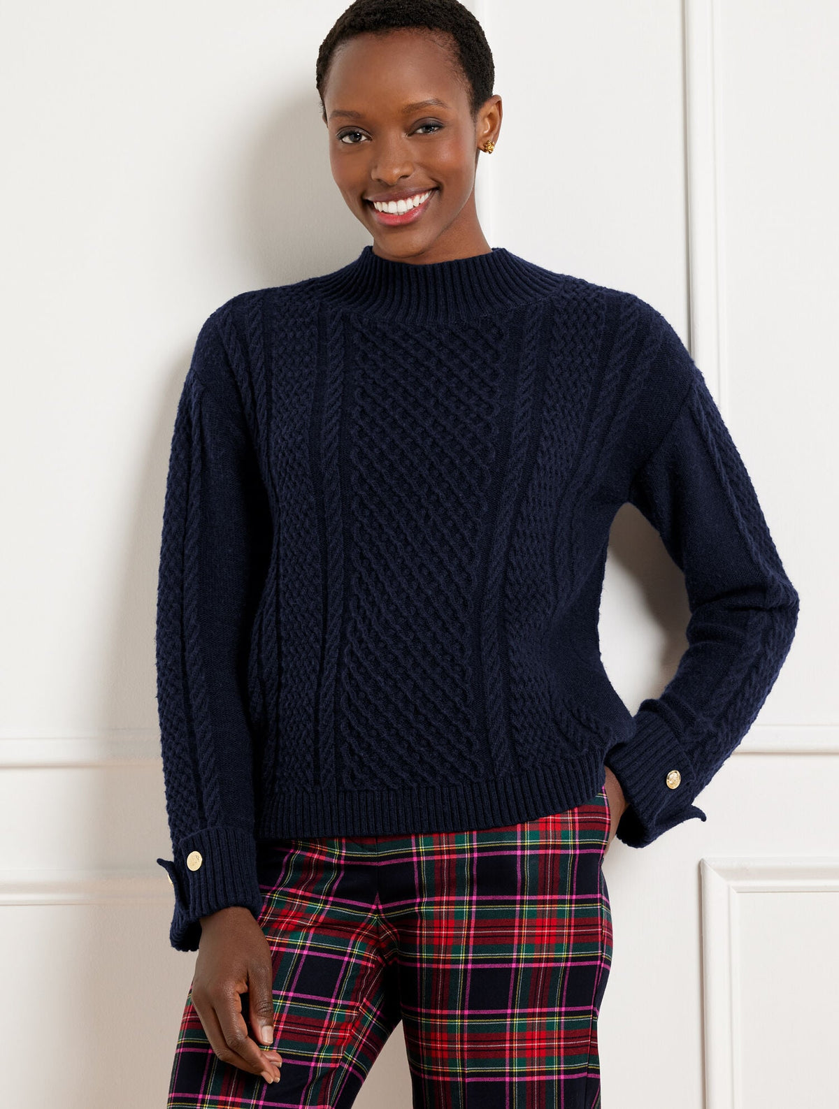 CABLE KNIT BUTTON CUFF SWEATER | Talbots