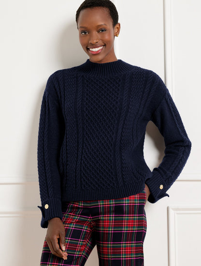 CABLE KNIT BUTTON CUFF SWEATER | Talbots