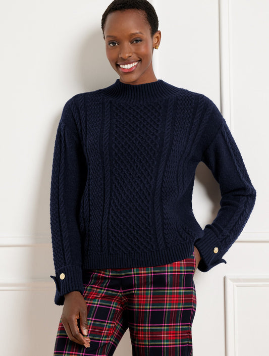 CABLE KNIT BUTTON CUFF SWEATER | Talbots