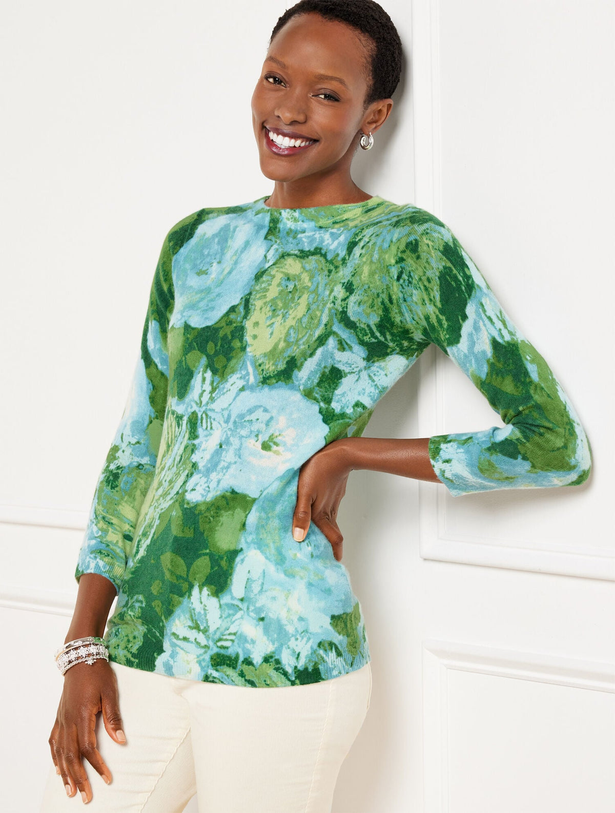 AUDREY CASHMERE SWEATER - ABSTRACT FLORAL | Talbots