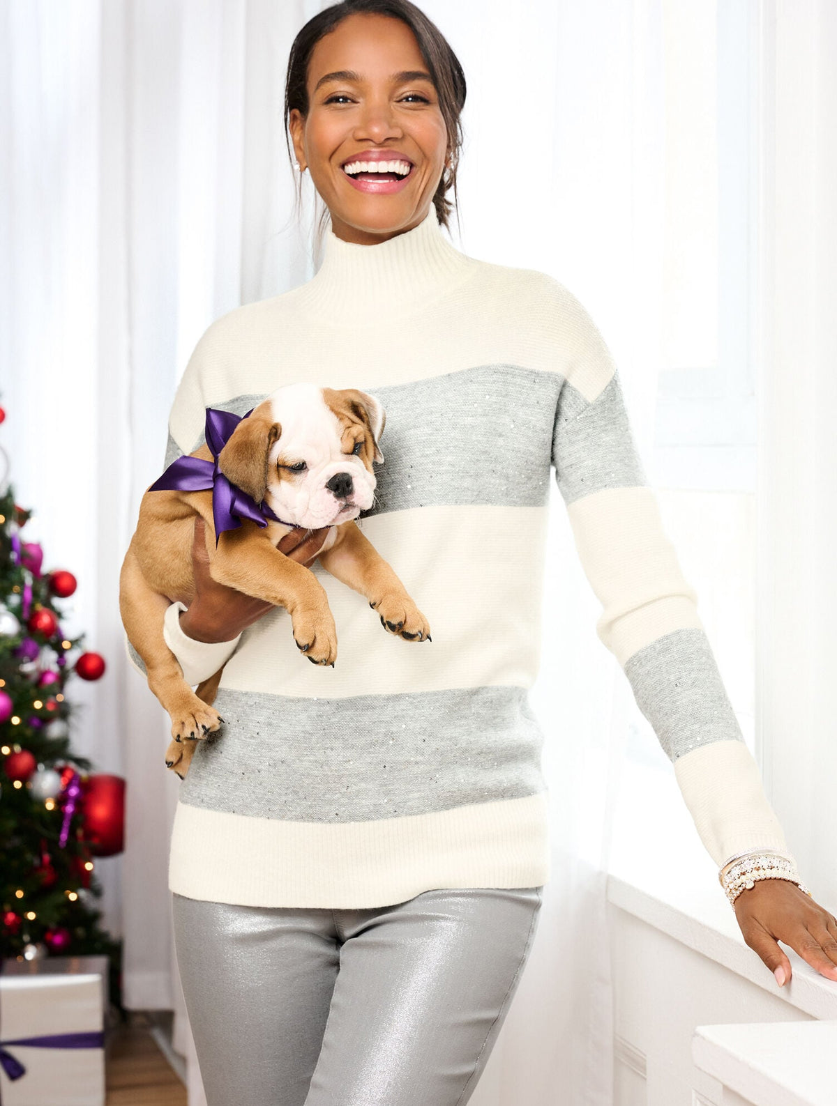 WOOL BLEND TURTLENECK SWEATER - SEQUIN STRIPE | Talbots