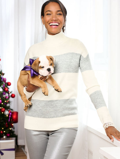 WOOL BLEND TURTLENECK SWEATER - SEQUIN STRIPE | Talbots