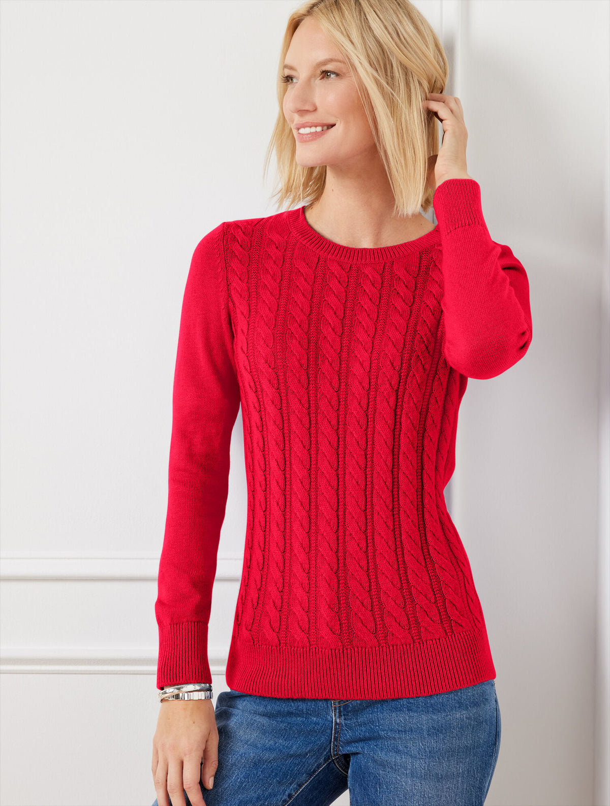 SOFT CABLE KNIT CREWNECK SWEATER | Talbots