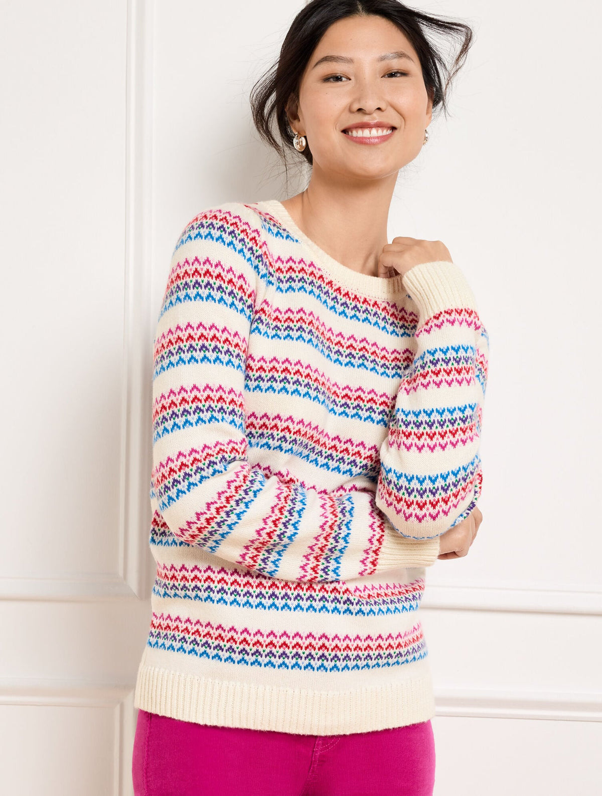 CREWNECK SWEATER - WAVE JACQUARD | Talbots