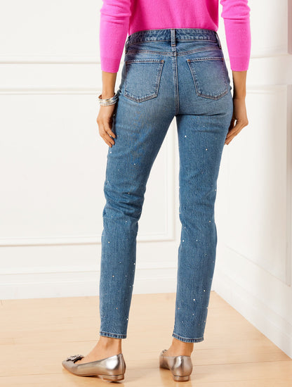 CRYSTAL EMBELLISHED SLIM ANKLE JEANS - HARLOW WASH | Talbots