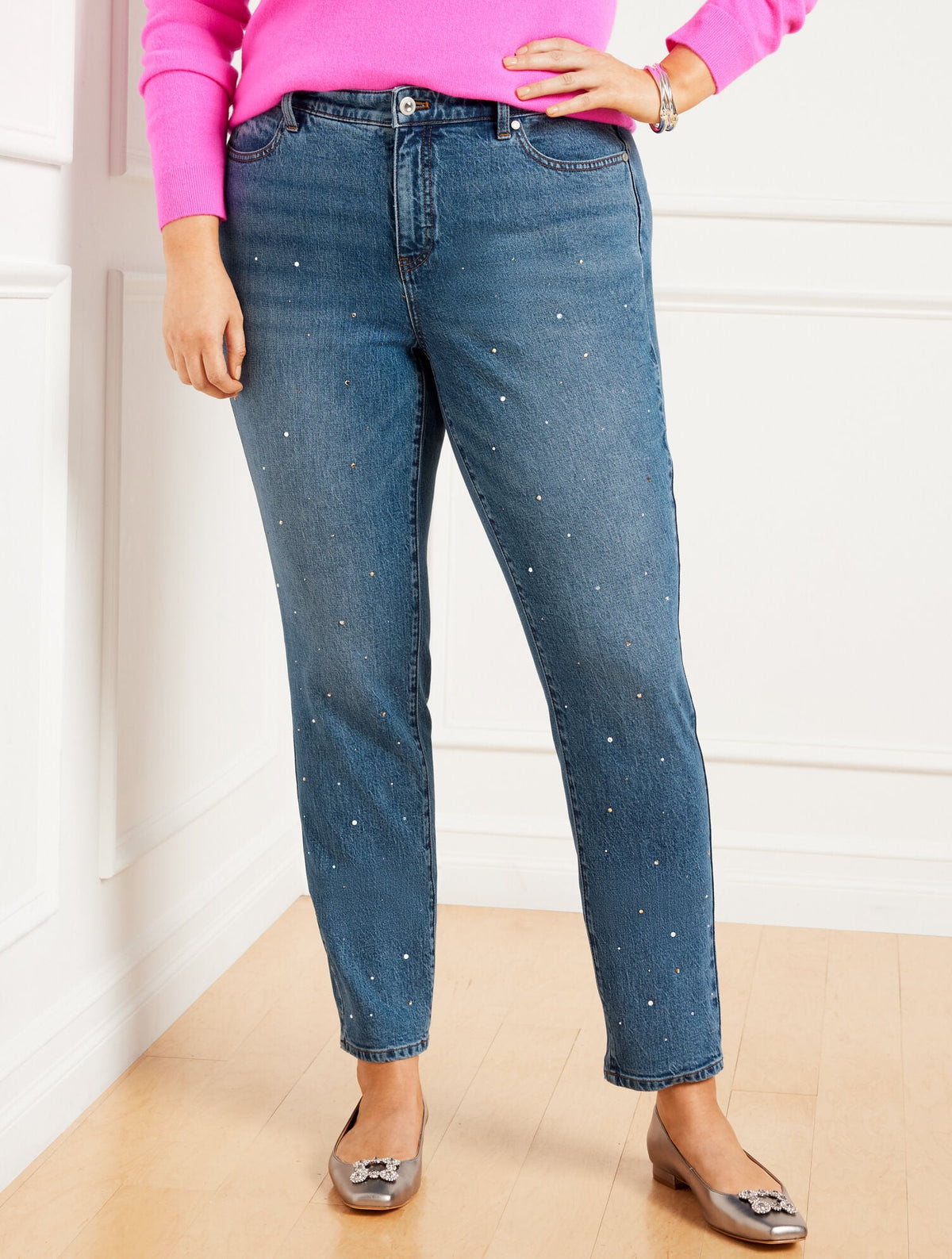 CRYSTAL EMBELLISHED SLIM ANKLE JEANS - HARLOW WASH | Talbots