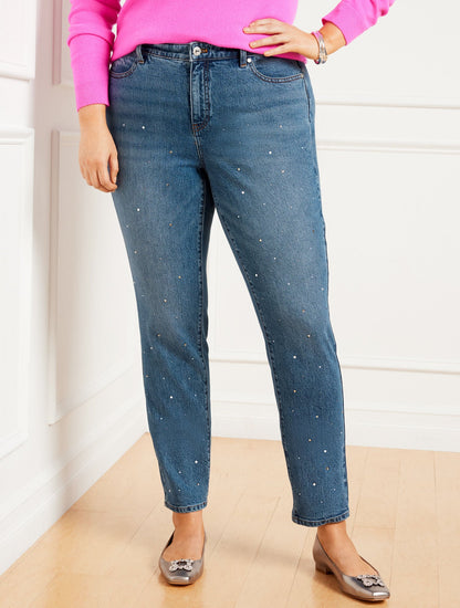 CRYSTAL EMBELLISHED SLIM ANKLE JEANS - HARLOW WASH | Talbots