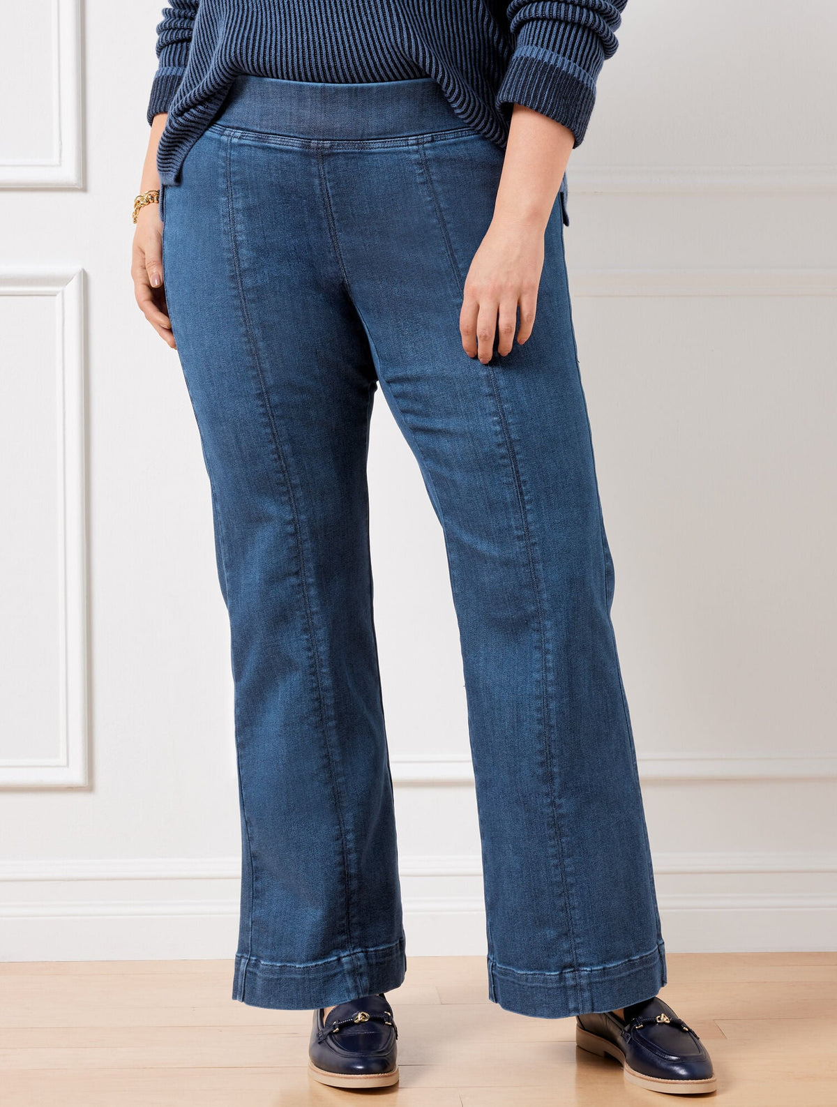FLARE LEG PULL-ON TRAVEL JEANS - HANOVER WASH | Talbots