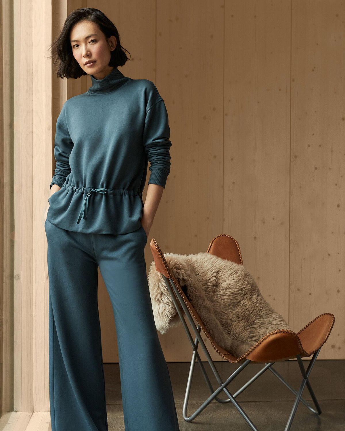 FLEECE DRAWSTRING-WAIST MOCKNECK TOP | Talbots