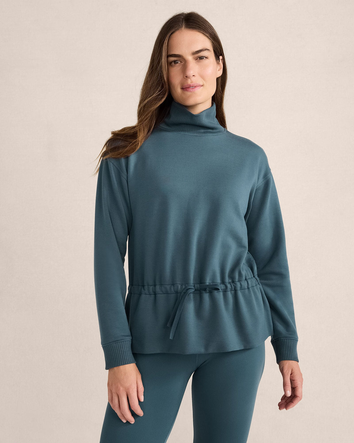 FLEECE DRAWSTRING-WAIST MOCKNECK TOP | Talbots