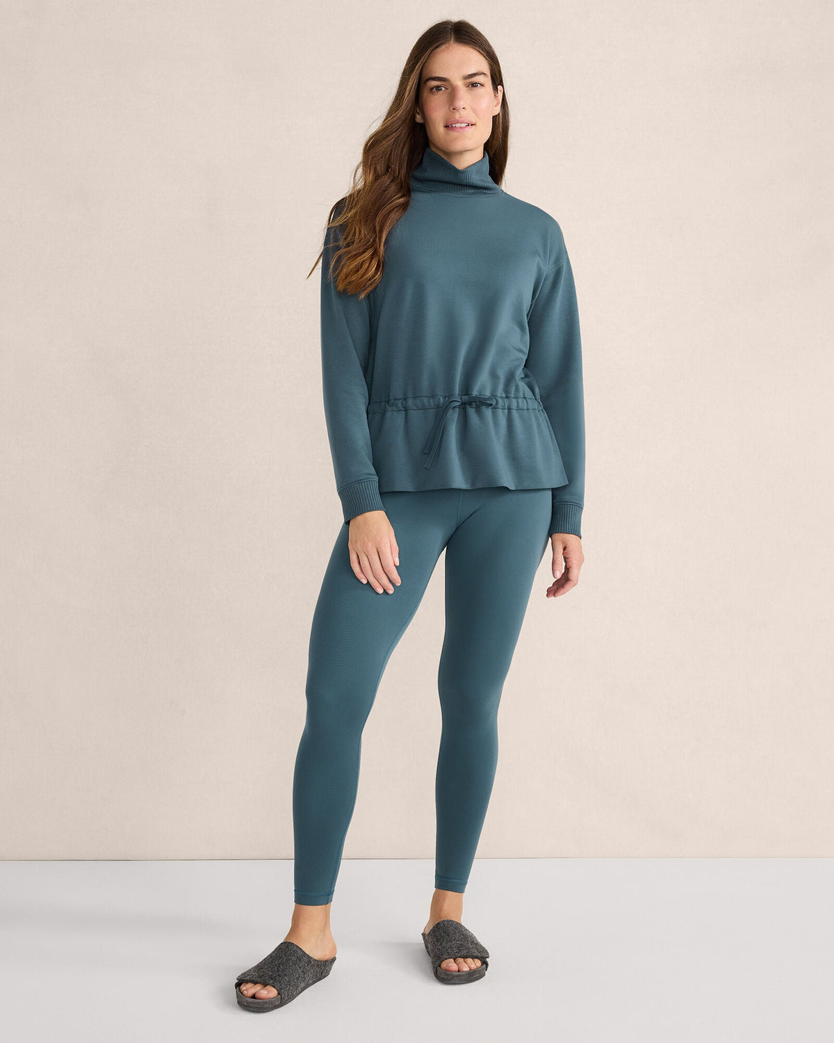 FLEECE DRAWSTRING-WAIST MOCKNECK TOP | Talbots