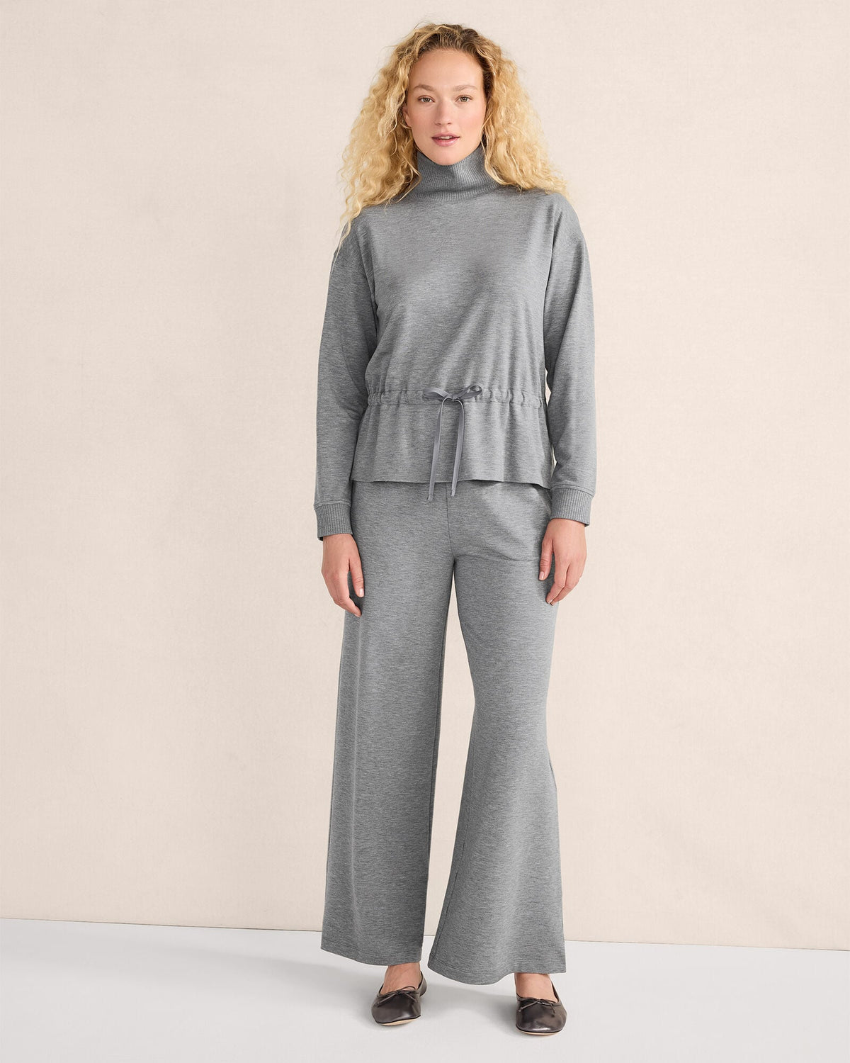FLEECE DRAWSTRING-WAIST MOCKNECK TOP | Talbots