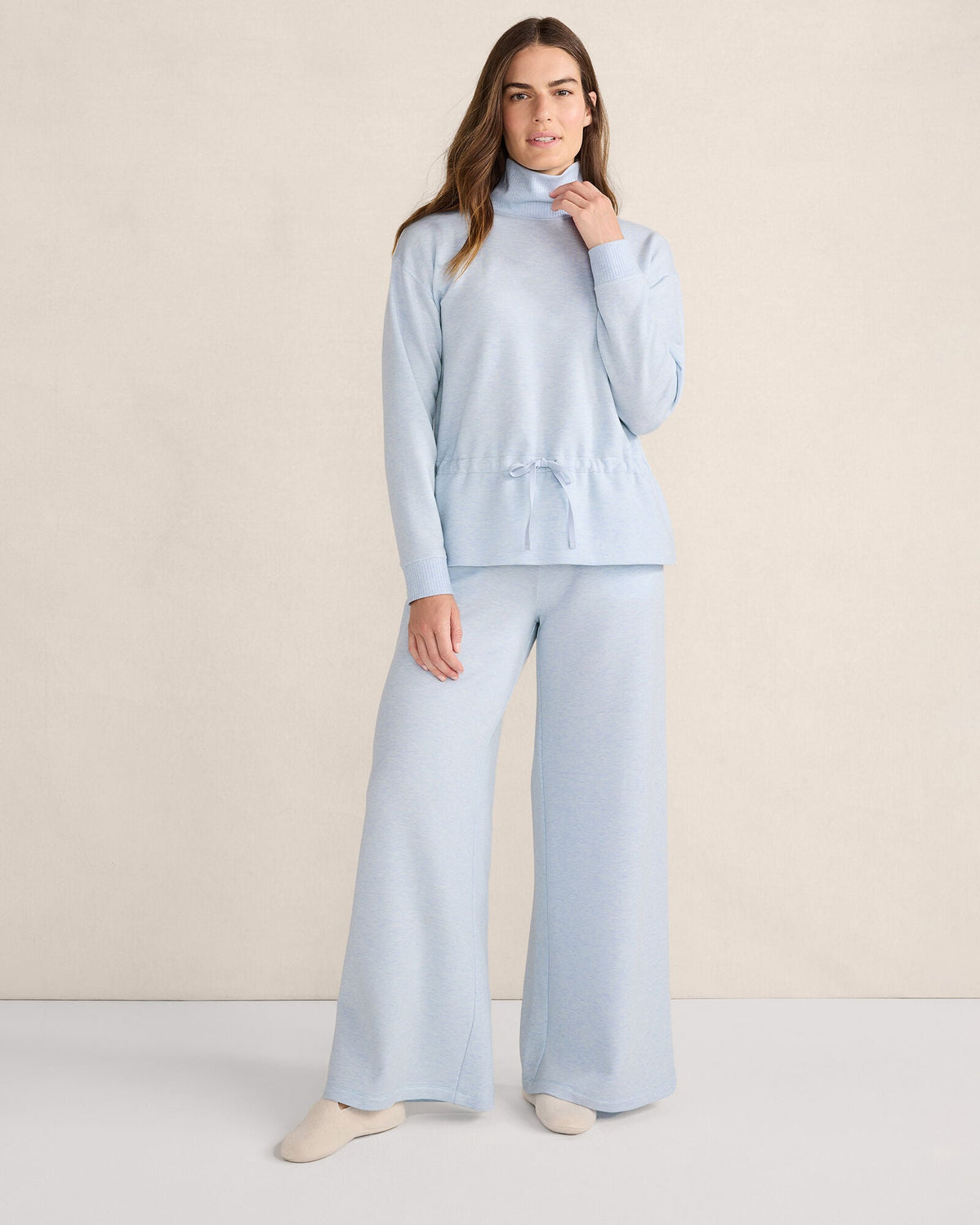 FLEECE DRAWSTRING-WAIST MOCKNECK TOP | Talbots