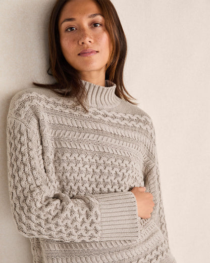 ORGANIC COTTON CABLE KNIT FUNNEL NECK SWEATER | Talbots