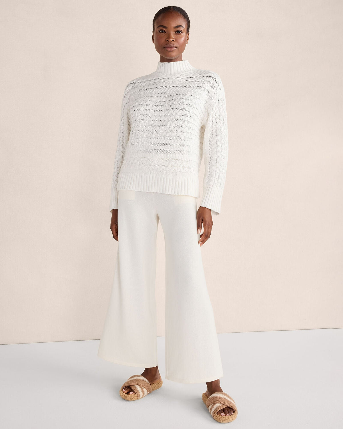 ORGANIC COTTON CABLE KNIT FUNNEL NECK SWEATER | Talbots