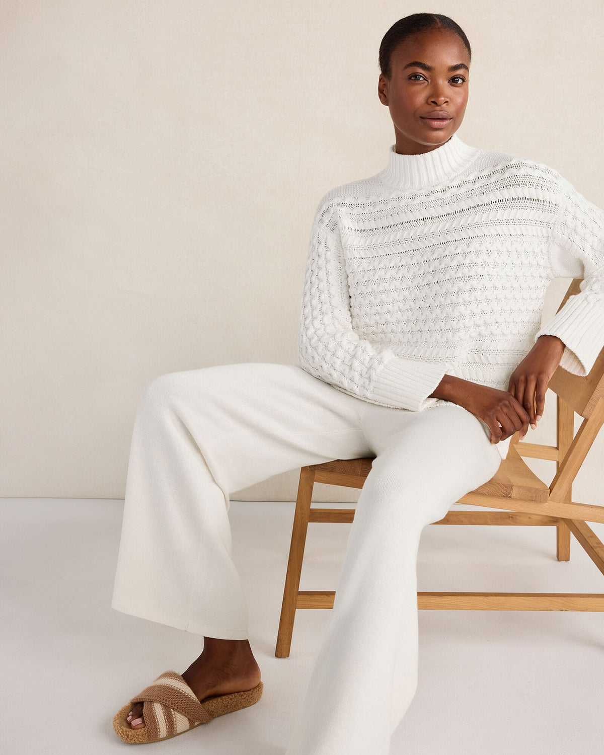 ORGANIC COTTON CABLE KNIT FUNNEL NECK SWEATER | Talbots