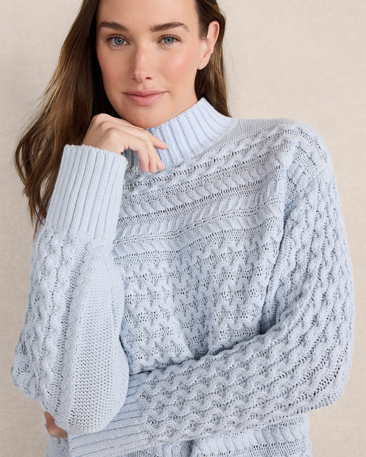 ORGANIC COTTON CABLE KNIT FUNNEL NECK SWEATER | Talbots