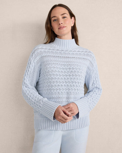 ORGANIC COTTON CABLE KNIT FUNNEL NECK SWEATER | Talbots