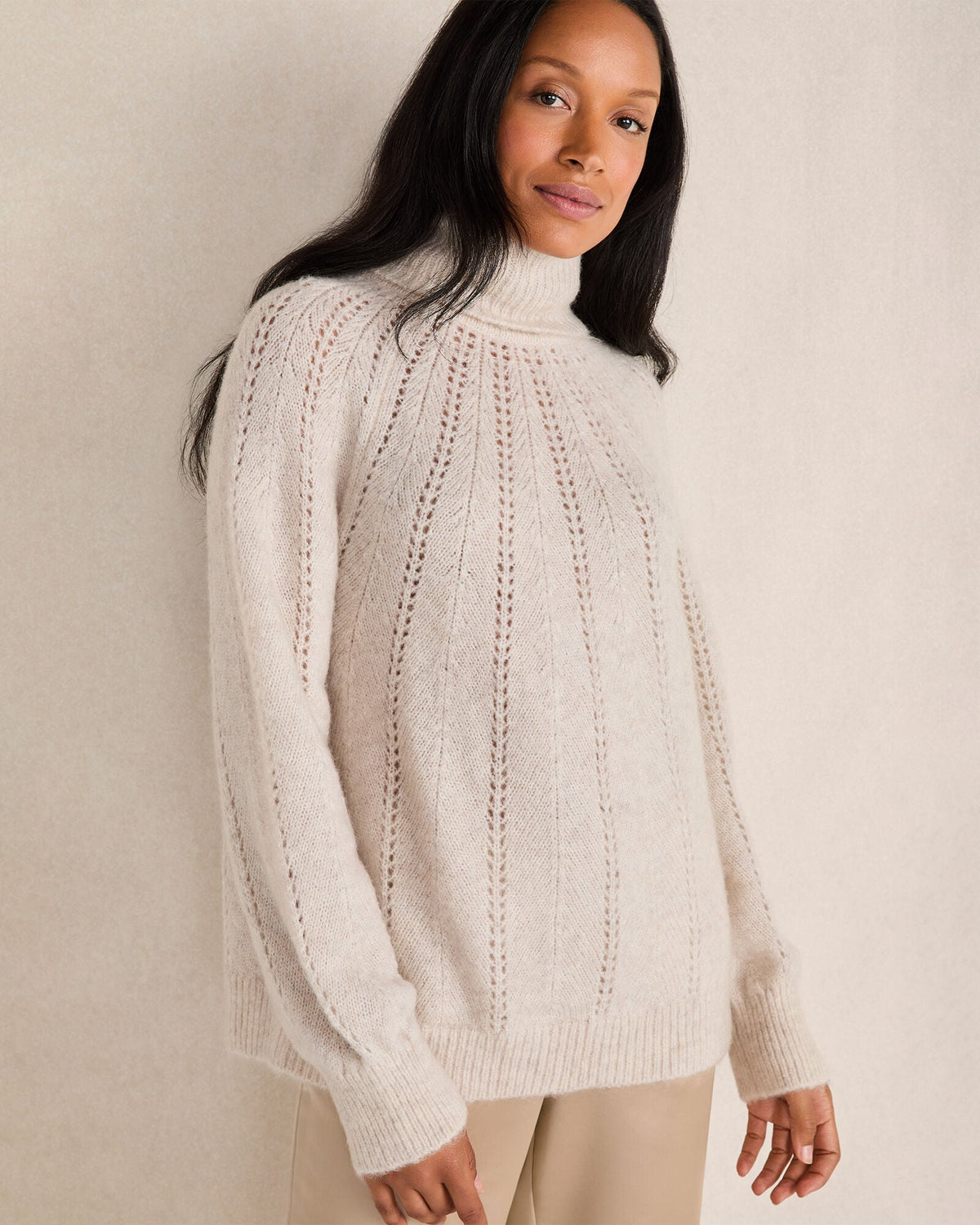 LOFTY KNIT POINTELLE TURTLENECK SWEATER | Talbots