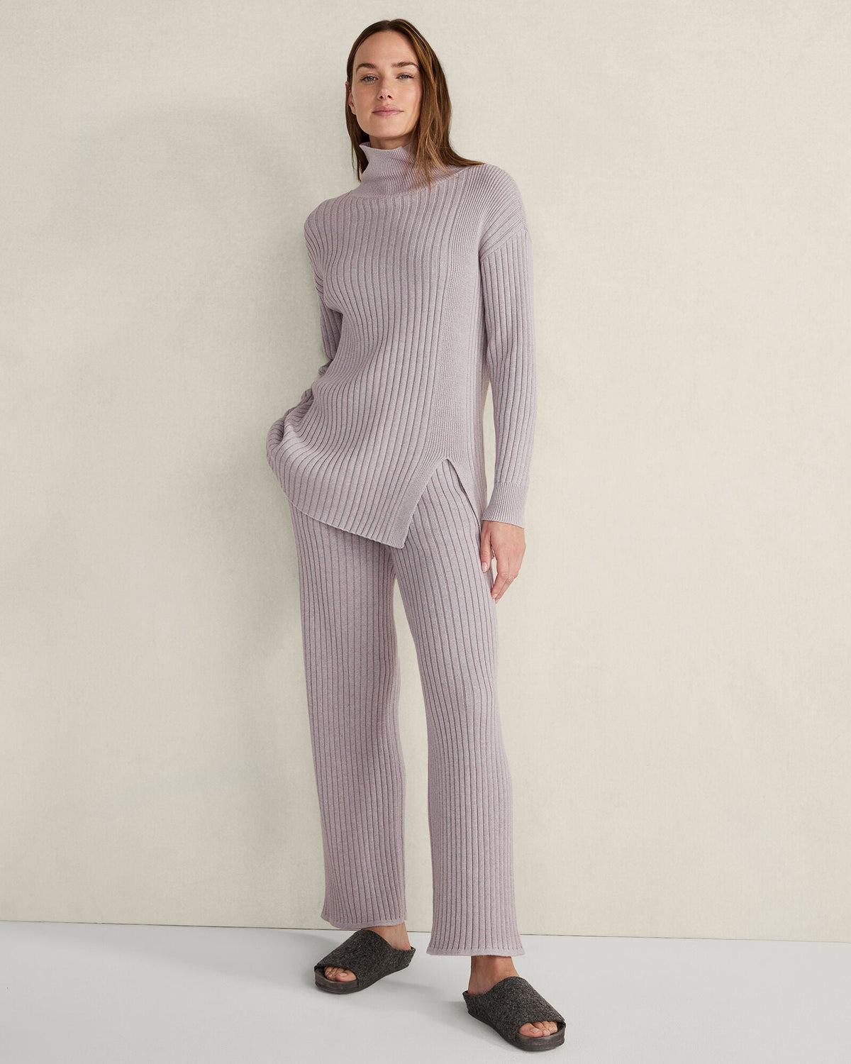 COTTON CASHMERE RIB-KNIT PANTS | Talbots