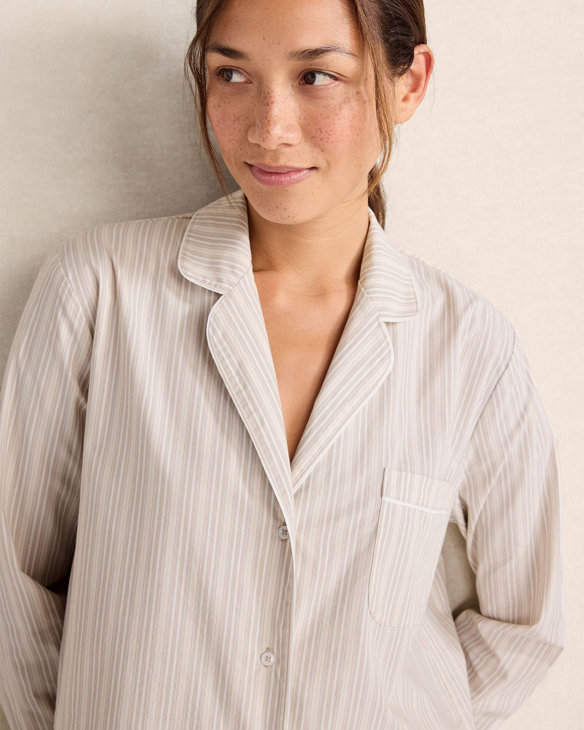 ORGANIC COTTON POPLIN MULTI STRIPE PAJAMA SHIRT | Talbots
