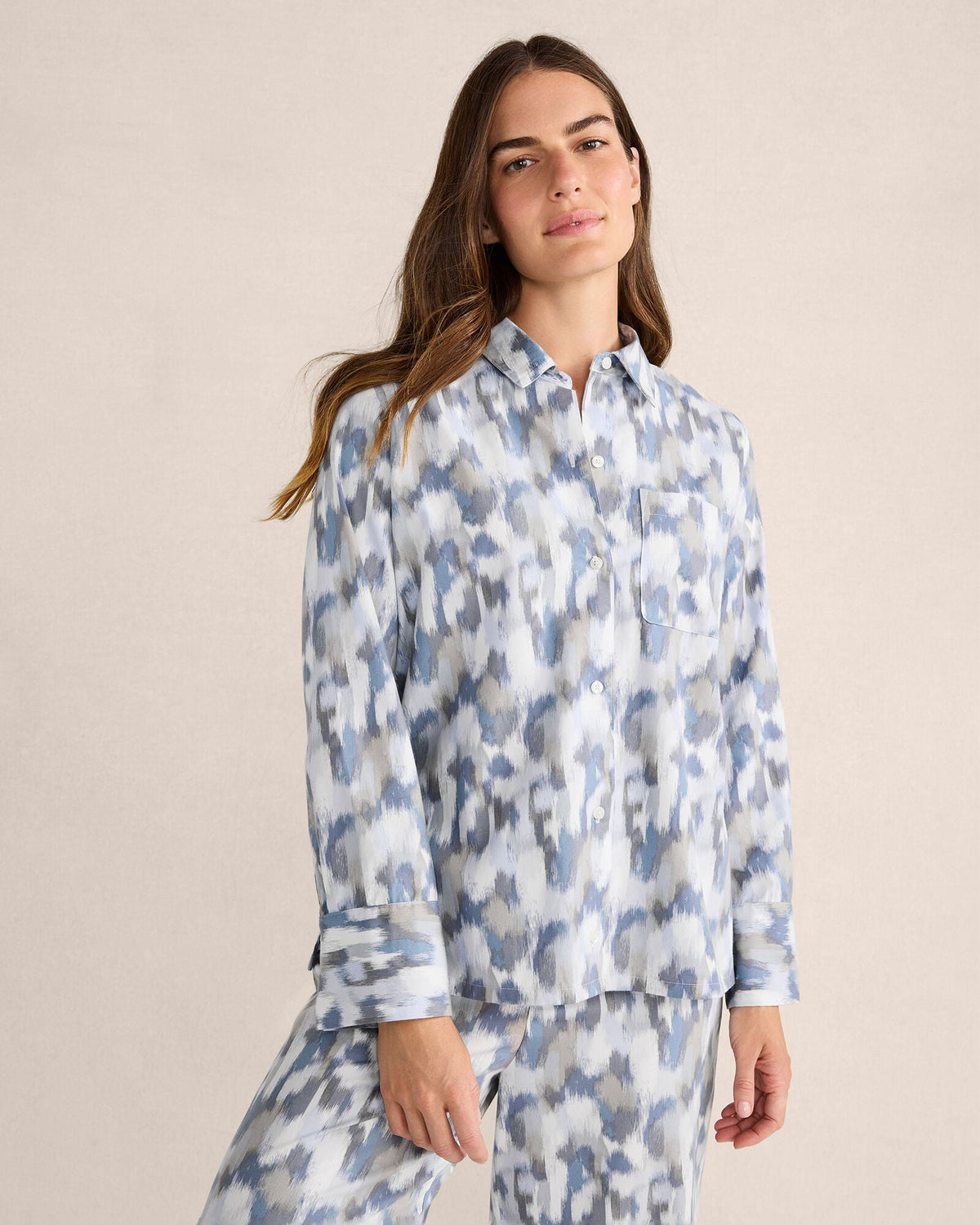 ORGANIC COTTON BRUSHSTROKE PAJAMA TOP | Talbots