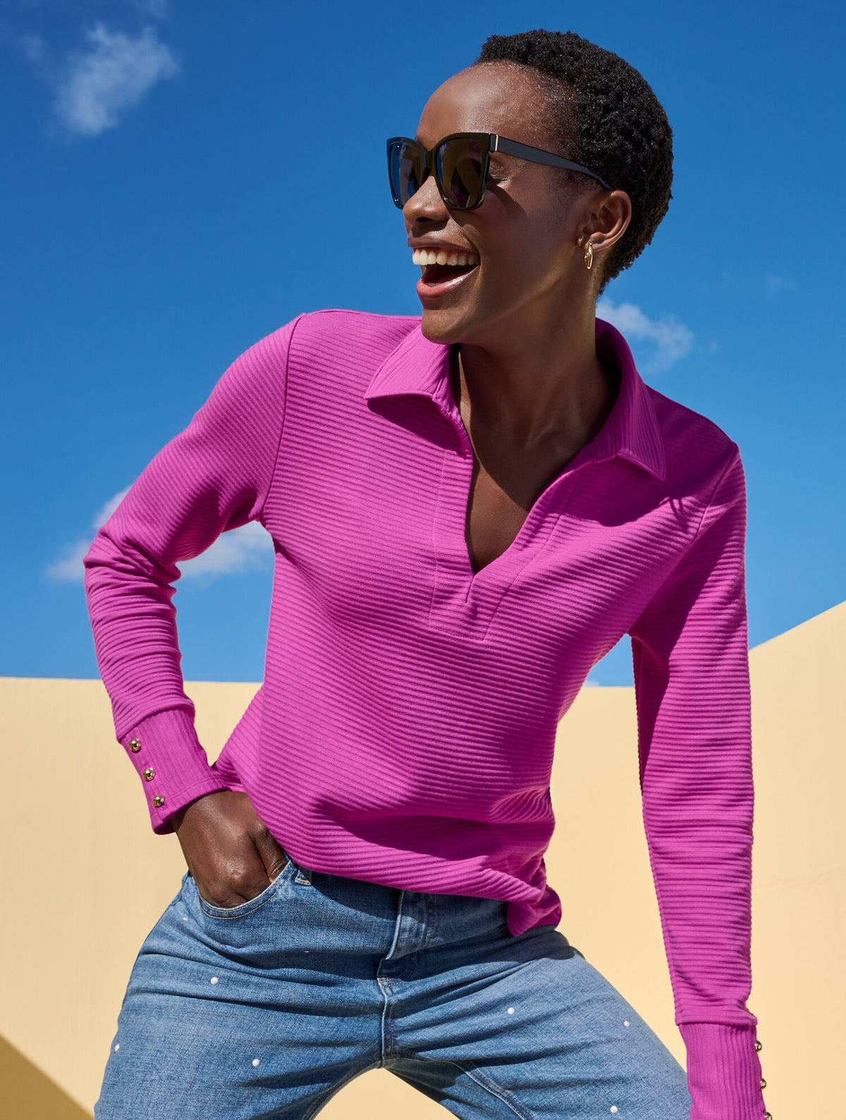 RIBBED JOHNNY COLLAR SWEATSHIRT | Talbots