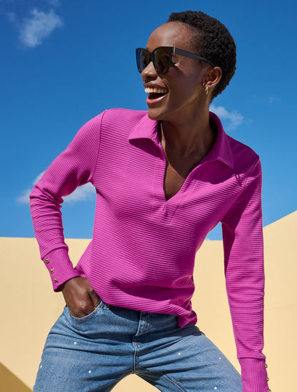 RIBBED JOHNNY COLLAR SWEATSHIRT | Talbots
