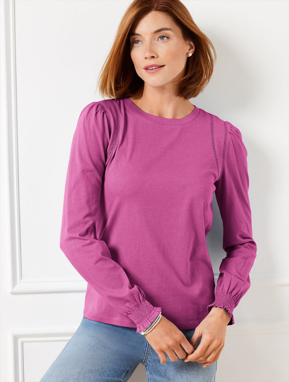 LATTICE TRIM CREWNECK TEE | Talbots