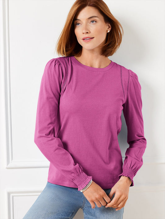LATTICE TRIM CREWNECK TEE | Talbots