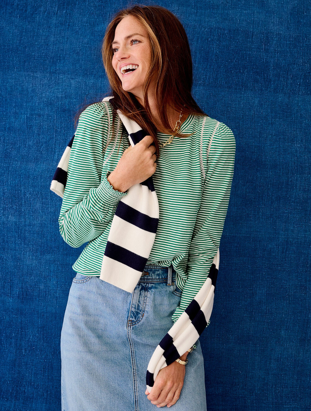 LATTICE TRIM CREWNECK TEE - STRIPE | Talbots