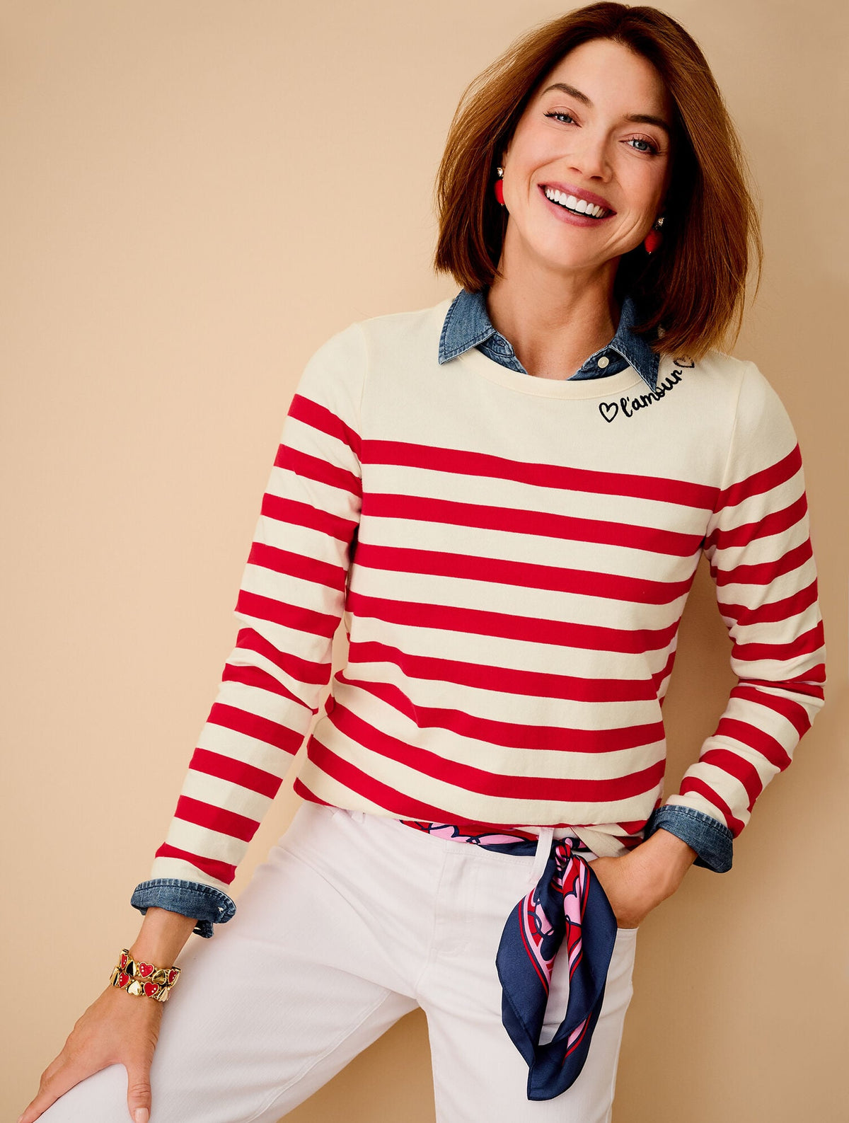 EMBROIDERED TEE - AMOUR STRIPE | Talbots