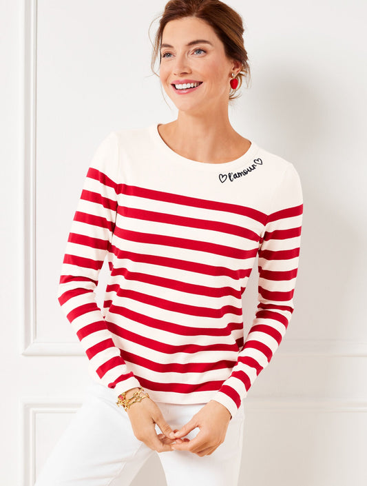 EMBROIDERED TEE - AMOUR STRIPE | Talbots