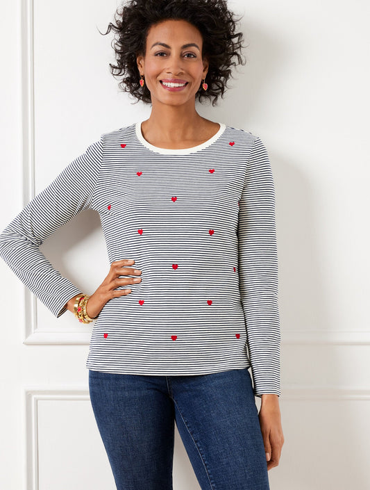 CREWNECK TEE - EMBELLISHED HEARTS | Talbots