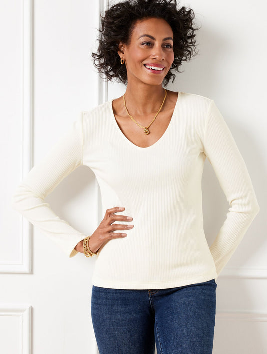 RIBBED LONG SLEEVE TEE | Talbots